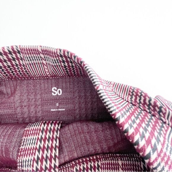 SO Mini Skirt Plaid Burgundy Black Tan Back Zip Skater A-Line Juniors Size S - Picture 3 of 6